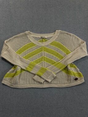 Vintage Y2K ROXY Beige & Yellow Chevron Knit Pullover Sweater Size S
